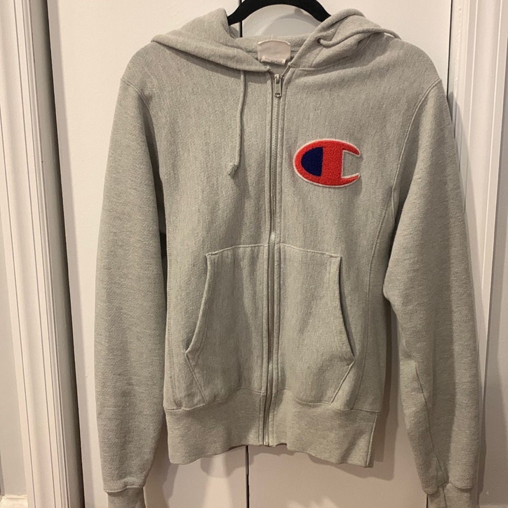 Champion Collegiate Embroidered Logo Grey Hoodie Zip Up XSmall